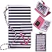 iPhone 6 6s Plus 5.5" Wallet Case True Color® HD Nautical Coral Anchor on Stripes Wristlet Purse Clutch +Removable Wrist Strap Card Slots &I.D Window Magnetic Closure Media Stand True HD Collection