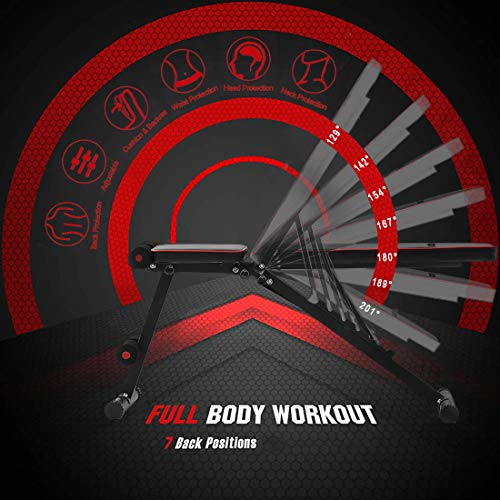 KINGMAZI Adjustable Weight Bench, Exercise Workout Bench for Full Body Workout- Multi-Purpose Foldable Bench, Folding Dumbbells Bench with Elastic Ropes, 400lbs Capacity