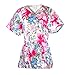 G Med Women's Printed V Neck 2 Pockets Fashion Scrub Top