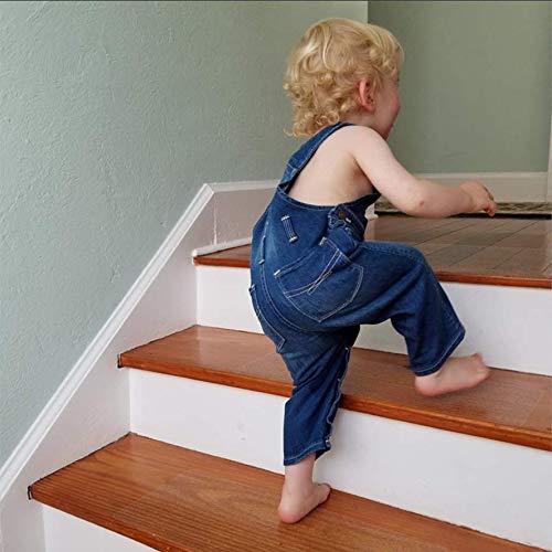Stair Treads Non-Slip Tape Anti Skid Clear Grip Adhesive Step Cover Strips Indoor Wood Safety Floor Dog Kids Pet Waterproof Transparent PVC Free Staircase Hardwood (15 Pieces of 24x6 inches + Roller)