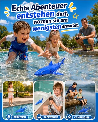 KOKODI Remote Controlled Robot Shark for Children from 3 Years - RC Water Toy with Light & Waterproof Remote Control, Summer Pool Toy, Bath Toy, Birthday Gift Boys Girls