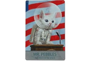 Mr. Pebbles Retro Metal Tin Sign - The First Cat in Space - Vintage Wall Art - 8x12 Inch
