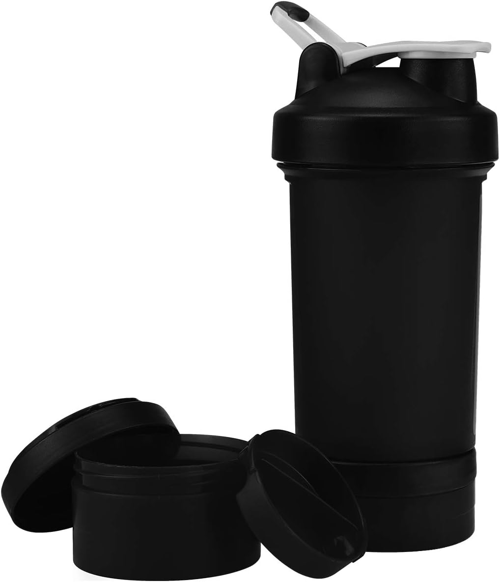 VIGIND Protein Shaker Bottle, 22oz Shaker Bottle with 2 Independent Jar Storage for Powder, Sport Mixer Bottle, Bap-Free, Side Measurement, Mixer Ball, Shake Cup for Post Pre Workout