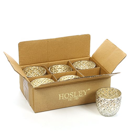 Hosley's Set of 6 -Metallic Antique Silver LED Glass Votive / Tea light Candle Holder 2.75