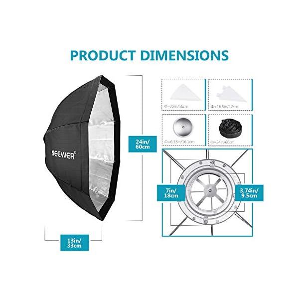 Neewer 24 Zoll Achteck schnell faltende Softbox mit Bowens Halterung abnehmbaren Diffusoren und Gitter schnell faltenede… – Bild 4