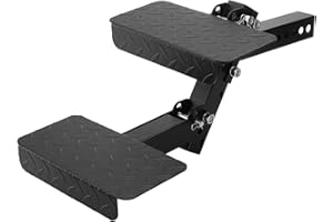 Turnirace Hitch Step with Two Folding Steps for 2" Hitch Receiver, 12" W with 4 Position Adjustable Height Stair for RV Trailer Truck Camper SUV Pickup Van Bumper Protector