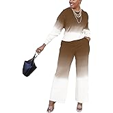 2 Piece Outfits for Women Tracksuit Dip Dye Long Sleeves Crewneck Pullover Top Wide Legs Long Pants Sport Lounge Set