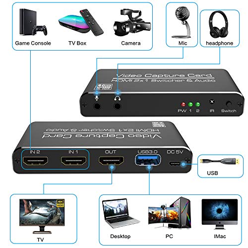 Capture Card, HDMI 2×1 switcher & Audio Video Capture Cards High
