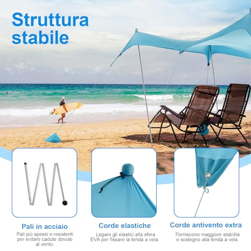 WolfWise UPF50+ Beach Tent with Sun Protection 3 x 3 m Beach Tent with Sand Anchor