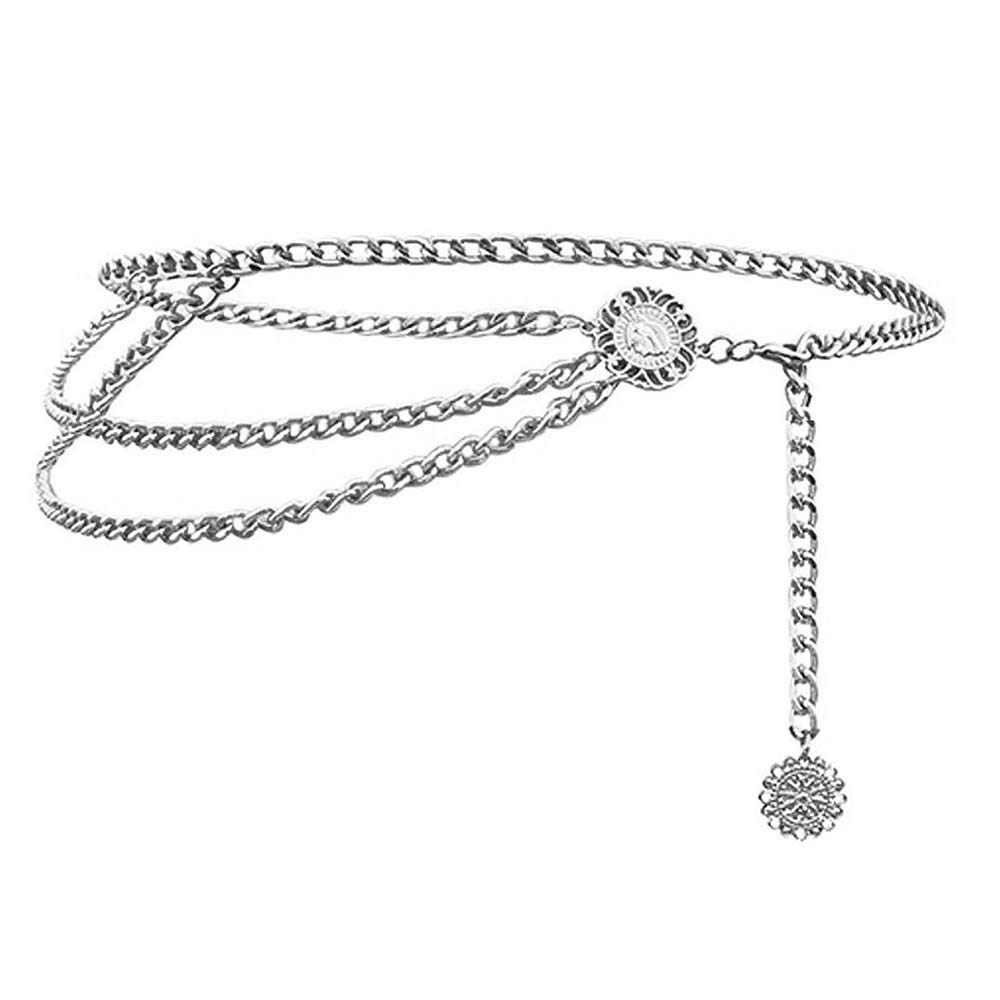 Jurxy Multilayer Alloy Chain for Women Chain with Belt Pendant Belt Adjustable Body Harness for Jeans Dresses - Silver Style 1