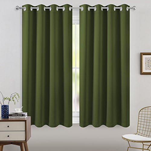 FLOWEROOM Blackout Curtains Thermal Insulated Window Treatments with Grommet Top for Bedroom, Olive, 52 x 63 inch, 2 Panels