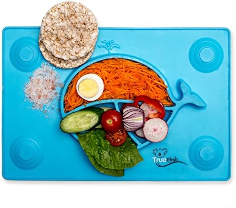 Silicone Child Placemat, True Koala Baby Feeding Mat Kids Plate Excellent Non-Slip Self Suction Toddler Dinnerware To Enhance Healthy Eating &amp; Prevent Mess In Meals (BLUE)