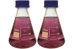 KARTER SCIENTIFIC 500ml Erlenmeyer Flask with Blue Screw Cap, Borosilicate Glass, Graduated (Pack of 2)