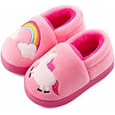ESTAMICO Girls Cute Cartoon Slippers with Memory Foam Kids Plush Warm Winter House Shoes