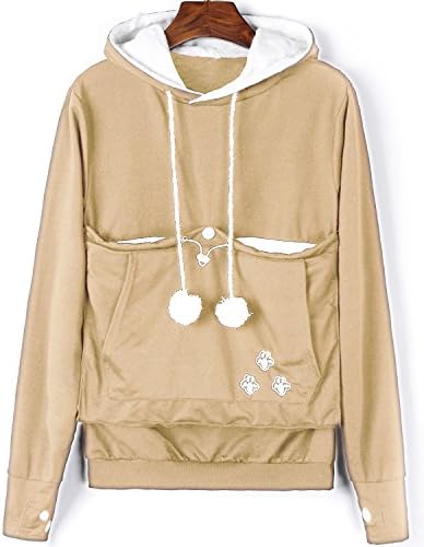 Eliber Unisex Big Kangaroo Pouch Hoodie Long Sleeve Cat Dog Holder Carrier Sweatshirt