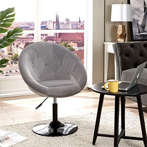 Duhome Velvet Accent Chairs, Lounge Chair Adjustable Modern Round Tufted Back Swivel Make-up Vanity Chair Light Grey