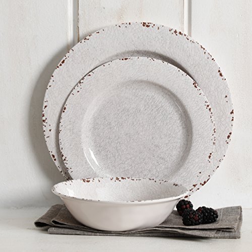 Gibson Studio 12 Piece Mauna Melamine Dinnerware Set, Ice Rustic