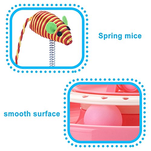 image for AUOON Cat Turntable Scratch Toys with Spring Mouse, Plastic Turbo Trac
