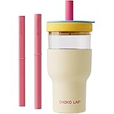 CHAKO LAB Insulated Stainless Steel Water Bottle | Dual-layer tumbler with Glass Linner and Stainsteel Linner | BPA-Free Leak Proof Thermos | 20oz Bottle with Two Straw | White & Blue