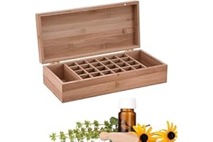 Pure Vie Essential Oil Bamboo Storage Box Travel Display Presentation, Holds 26 Bottles for 5, 10, 15ml - Aromatherapy Organizer Nail Polish Fragrance Container - Keep Your Oils Safe & Space Saver