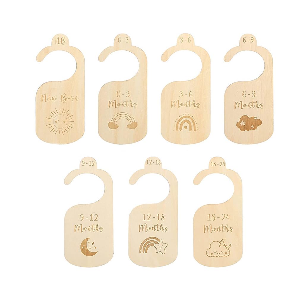 Baby Wardrobe Clothes Dividers,7 PCS Nursery Wardrobe Dividers Wooden Baby Closet Size Dividers Baby Clothes Organizers for Toddlers Newborn Infant to 24 Months