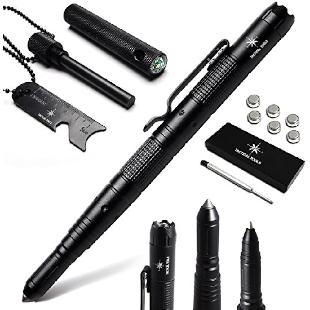 Tactical Pen Self Defense With Glass Breaker And LED Flashlight Survival Compass eBay