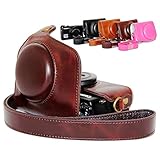 First2savvv XJPT-G7X-10 dark brown full body Precise Fit PU leather digital camera case bag cover with should strap for Canon PowerShot G7X