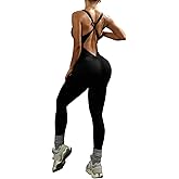 WDIRARA Women's Workout Jumpsuit V Neck Sleeveless Criss Cross Backless Yoga Jumpsuit Pants Romper