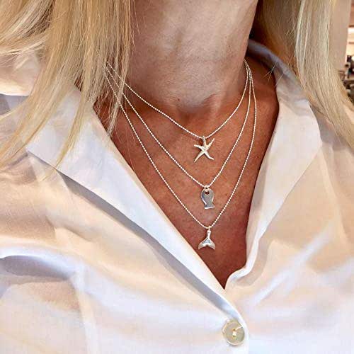 Whale Tail Necklace Blue Stainless 