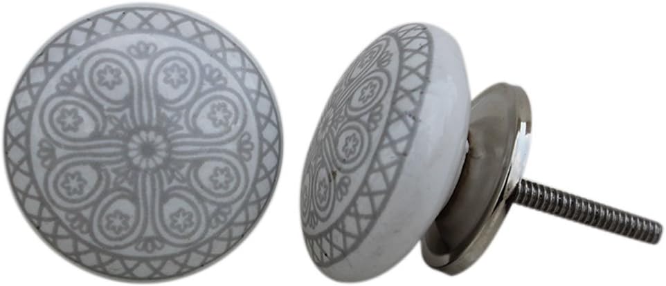 APEX OUTLET ceramic knobs gray set of 10 for cabinets and cupboards - hand painted gray drawer pulls set of 10 (Gray)