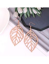 NVENF - Juego de pendientes y collares largos para mujer, diseño de hojas en varios niveles, cadena delicada, pendientes colgantes