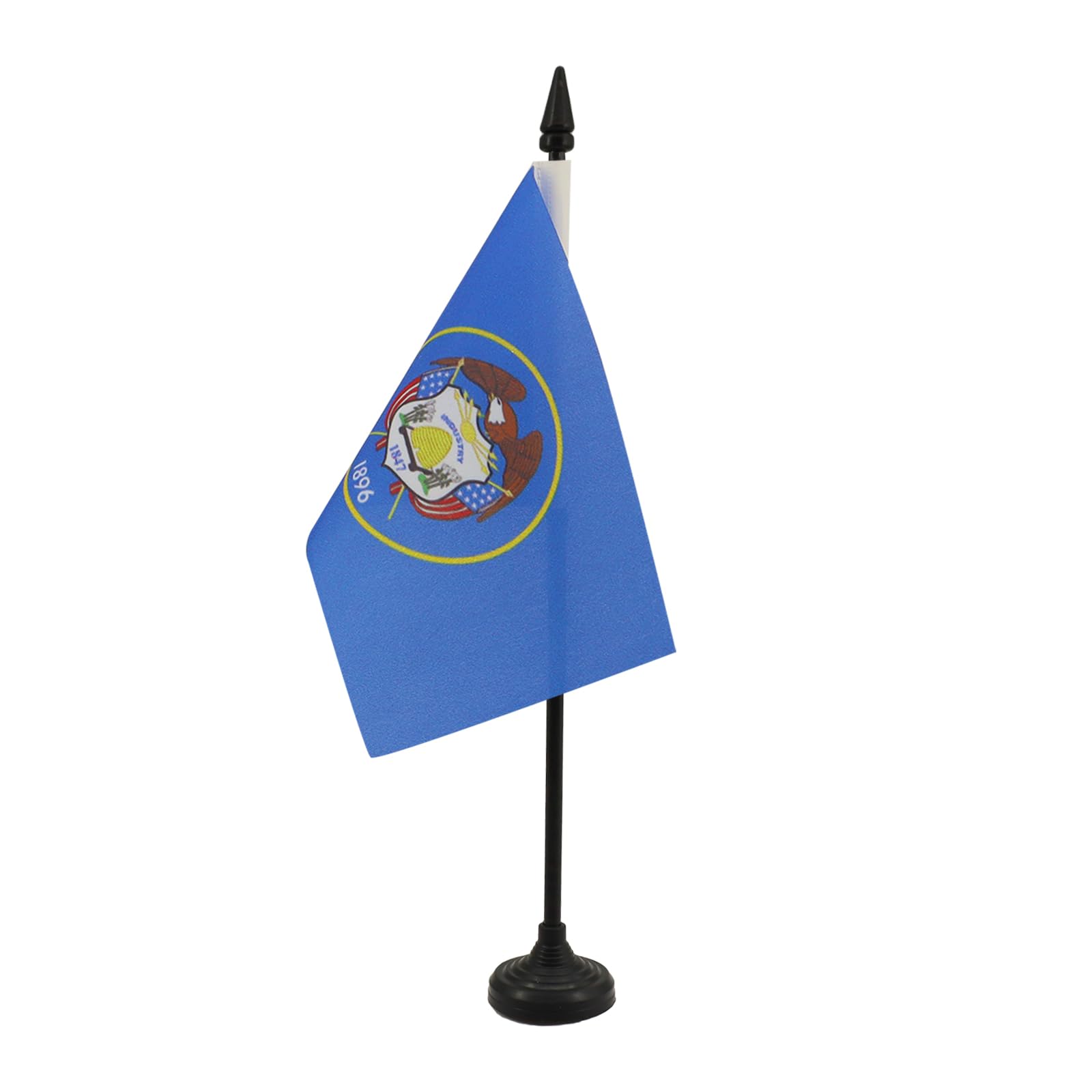 AZ FLAG - Utah Table Flag 4'' x 6'' - US state of Utah Office Mini Banner 100% Polyester 15 x 10 cm - Mini Desk Flag with 10'' Pole and Black Plastic Base — image 1