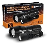 SOLARAY Handheld LED Tactical Flashlights - Professional Series ZX-1 - Super Bright High Lumen - 5 Light Modes, Adjustable Focus, Outdoor Water Resistant (ZX-1/Mini Pro Combo)
