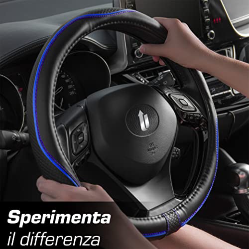 Upgrade4cars Universal Black Blue Faux Leather Steering Wheel Cover | Steering Wheel Cover Diameter 37-38 cm | Interior Car Accessories | Gifts for Women and Men