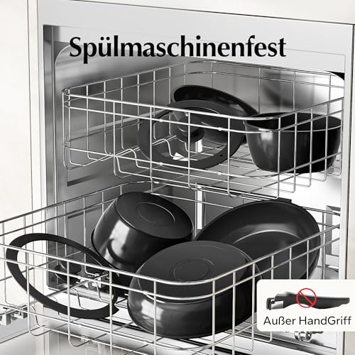 Redchef Pan Set, 16 Pieces with Removable Handles, Non-Stick Ceramic Cookware Set, Pan 20 + 26 cm, Deep Frying Pan 26 cm, Pot 18 + 20 cm, Stackable Pot Set for All Hobs, Oven Safe