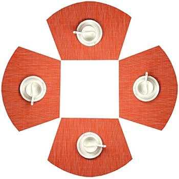SHACOS Round Table Placemats Set of 4 Wedge Placemats Heat Resistant Table Mats Wipe Clean (4, Orange)