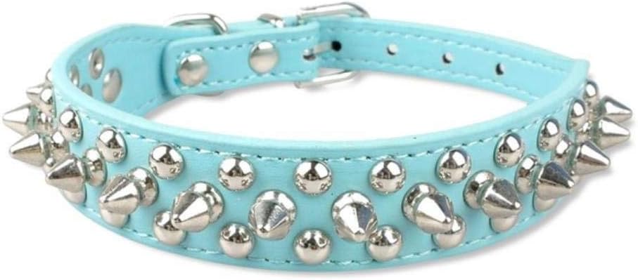 Collar Dog Adjustable Leather Dog Cat Collar 1 Row Studded Puppy Pet Collars For Small Medium Dogs Chihuahua Yorkies Xxs Xs,Blue,Xxs