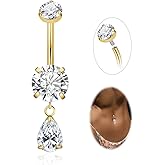 YOVORO 14G G23 Pure Titanium Dangle Belly Button Ring for Women Teardrop Dangling Belly Ring Internally Threaded Barbell Dainty Dangly Navel Ring CZ Belly Piercing Jewelry 6-16MM