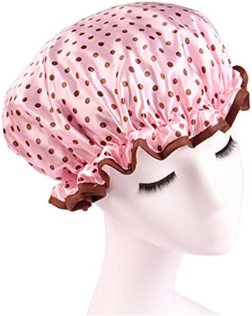 Women Elastic Band Reusable Double Layer Waterproof Shower Cap Spa Bathing Hat