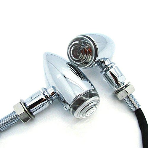 Heinmo Chrome Coating Bullet Metal Motorcycle Turn Signal lights Indicator for Mini Sportster Harley Bobber (Silver&White Lens)