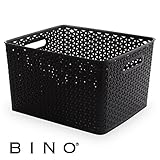 BINO T-Weave Woven Plastic Storage Basket, Large (Black)