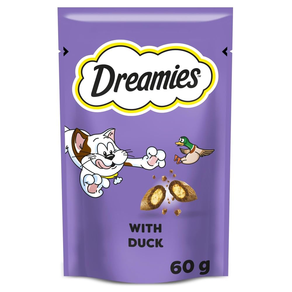 Dreamies Cat Treats, Tasty Snacks with Tempting Duck, 8 Pouches of 60 g