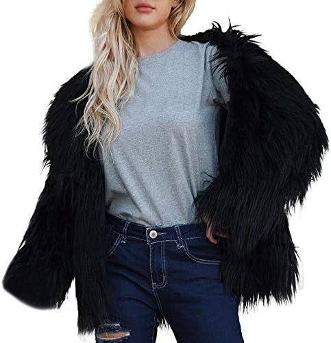 HOT Sale!! BingYELH Women's Shaggy Faux Fur Coat, Winter Warm Solid Color Long Sleeve Short Faux Fur Jacket Parka