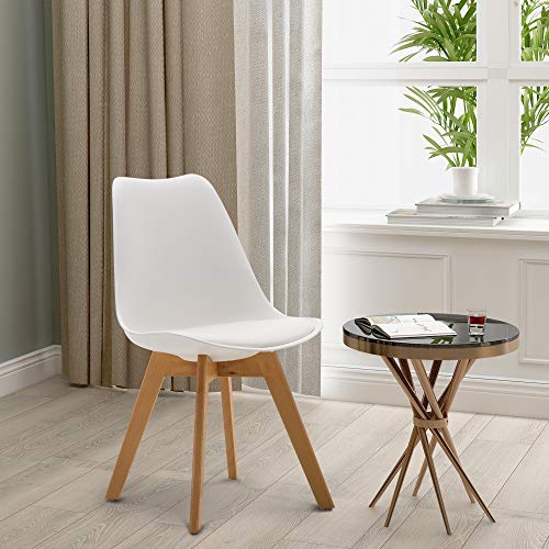 Dining Chair Set of 4, Modern Style Side Chairs Mid Century Modern Kitchen Chairs, Lounge Leather Chair for Kitchen, Dining, Bedroom, Living Room (White)