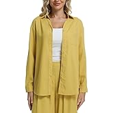 Women's Long Sleeve Linen V-Neck Button Down Blouse - Spring Tops for Seniors, Breathable Linen Shirts & Casual Clothes