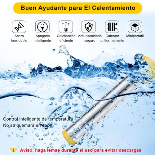 Calentador de Agua de Inmersión 1500 W, Resistencia para Calentar Agua, Carcasa de Acero Inoxidable 304, con Control de Interruptor y Control Inteligente de Temperatura, Apto para Bañeras y Piscinas