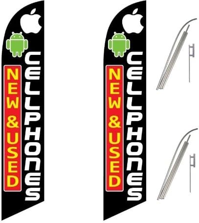 Two Full Sleeve Swooper Flags w/ Poles & Spikes NEW & USED CELLPHONES Apple Andriod