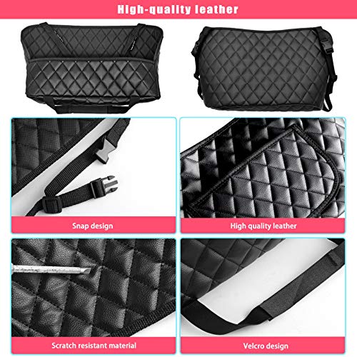 Car Net Pocket Handbag Holder,Purse Holder for Car,PU Leather Car Purse Holder Between Seats,Car Handbag Organizer,Car Seat Storage Net Pocket for Storage Phone(Leather Black with Pockets)