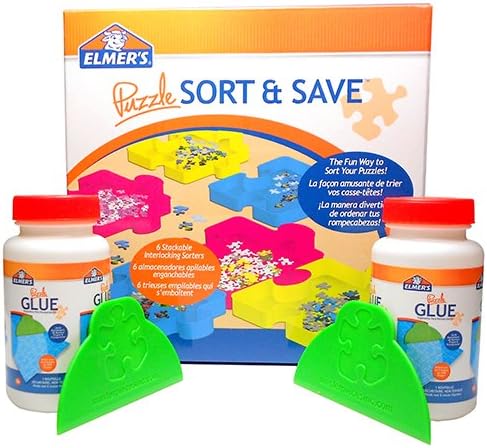 Elmers Puzzle Glue & Sorter Pack, Includes 6 Puzzle Shaped Trays & 2 Glue Bottles & Spreaders