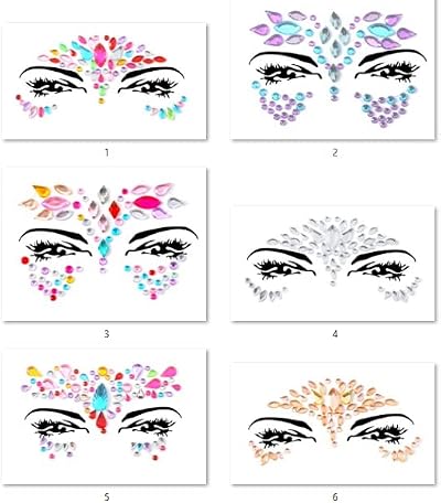 FACEGEM LONDON 6 PCS Face Gems Adhesive Glitter Jewel Sticker Set Z6ZAKMIX-A